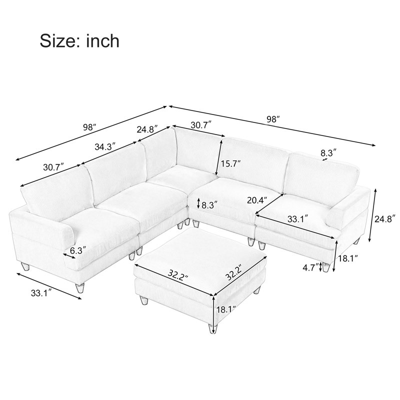 Canapé modulaire 6 pièces Chaparosa, Mélange de polyester beige