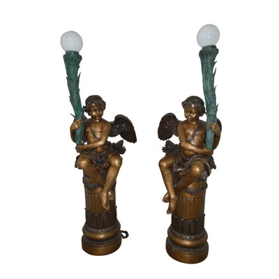 Pair Of Cupid On Stand Lamp -  Size: 28"L X 24"W X 90"H.