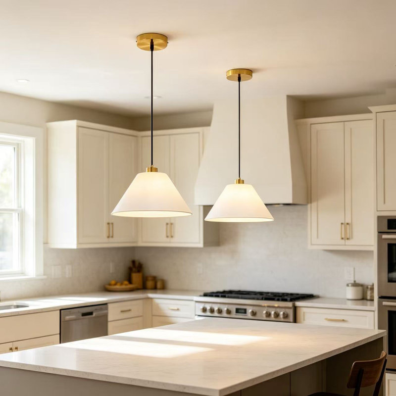 Luminaire suspendu 2 lumières avec abat-jour en tissu, hauteur réglable pour îlot de cuisine, Paquet de 2