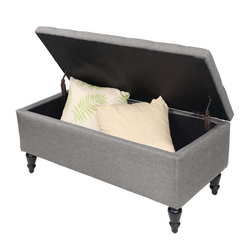 Banc de rangement rembourré avec pieds en bois massif Balcom, gris, H 17 po x l 37,8 po x P 17 po