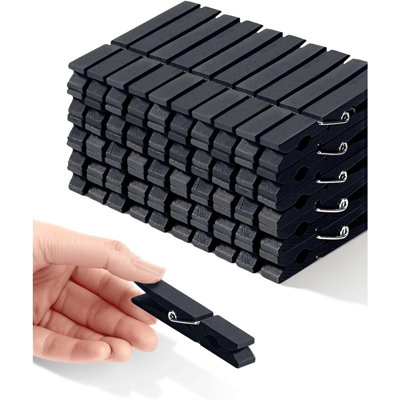 50-Pack Black Wooden Clothespins, 2.83-Inch Decorative Clips for Photos, Crafts & Home Décor