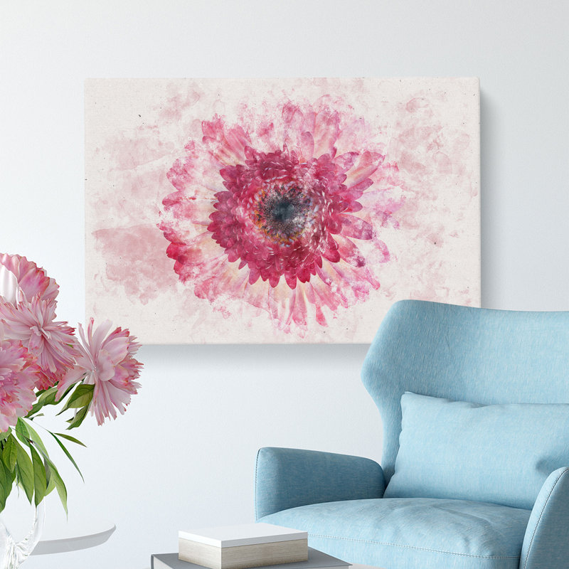 Layers Of A Pink Gerbera Watercolour - Wrapped Canvas Print, 50cm H x 76cm W x 3cm D