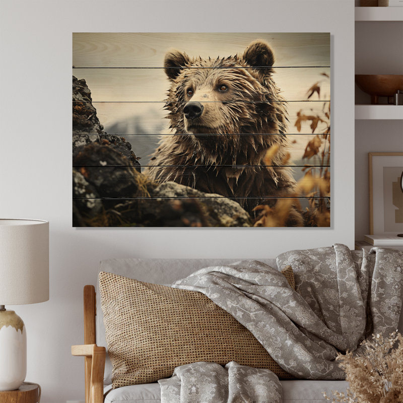 Ours, photographie de paysage monochrome sur bois, H 24 po x l 32 po x P 0,78 po