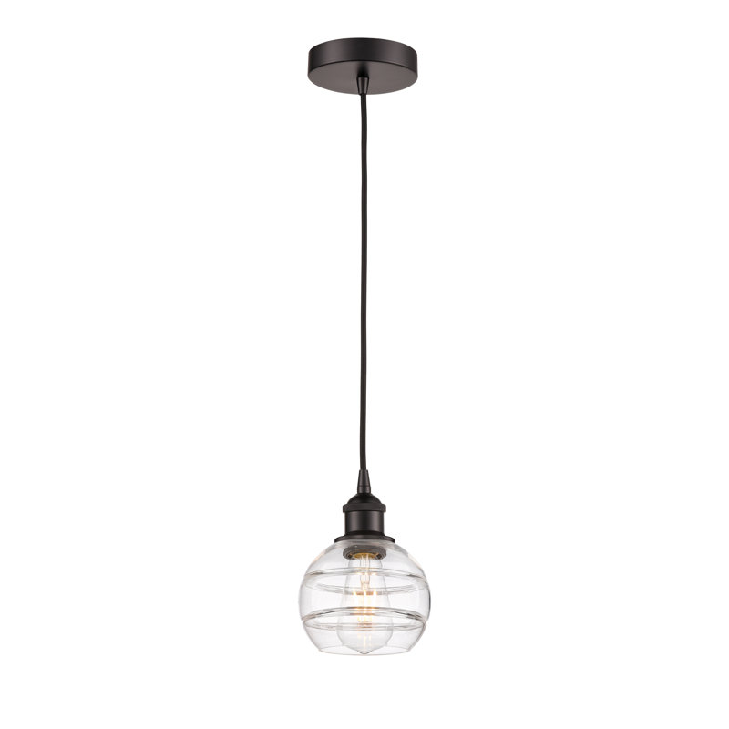 Luminaire suspendu 1 lumière Edison Bienes-616-G556, Transparent, Bronze frotté à l'huile, H 7,88 po x l 5,88 po x P 5,88 po