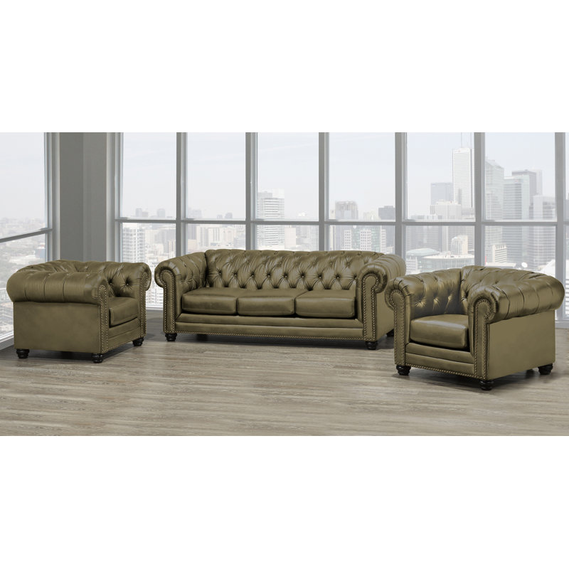 Ensemble de salon en cuir véritable 3 pièces Ornellas, Similicuir taupe