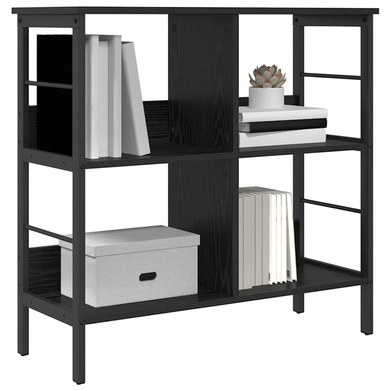 82cm W Steel Etagere Bookcase, (2 Shelves) 79cm. H x 82cm. W x 32cm. D, Black Oak