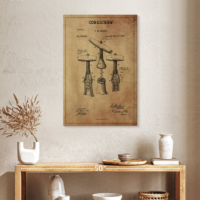 Tire-bouchon breveté sur toile, H 36 po x l 24 po x P 1,25 po