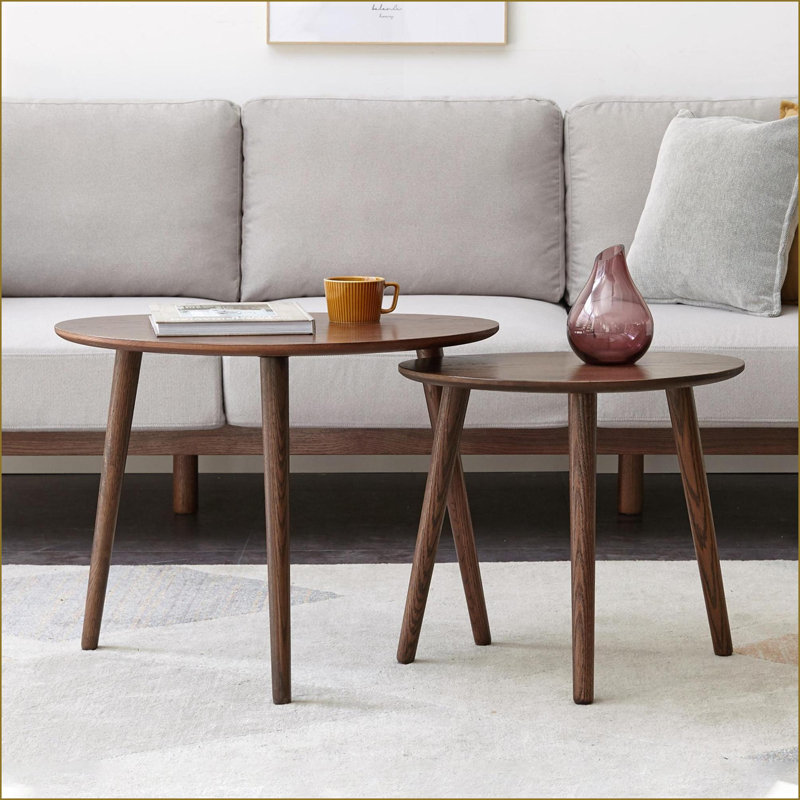 Table basse Mid-Century en chêne massif - Hauteurs ovales décalées, facile à assembler pour le salon