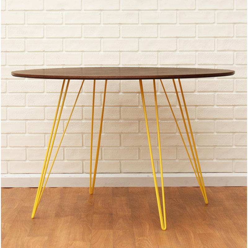 Williams Oval Metal Base Dining Table, Yellow, 30" H x 46" L x 40" W, Walnut