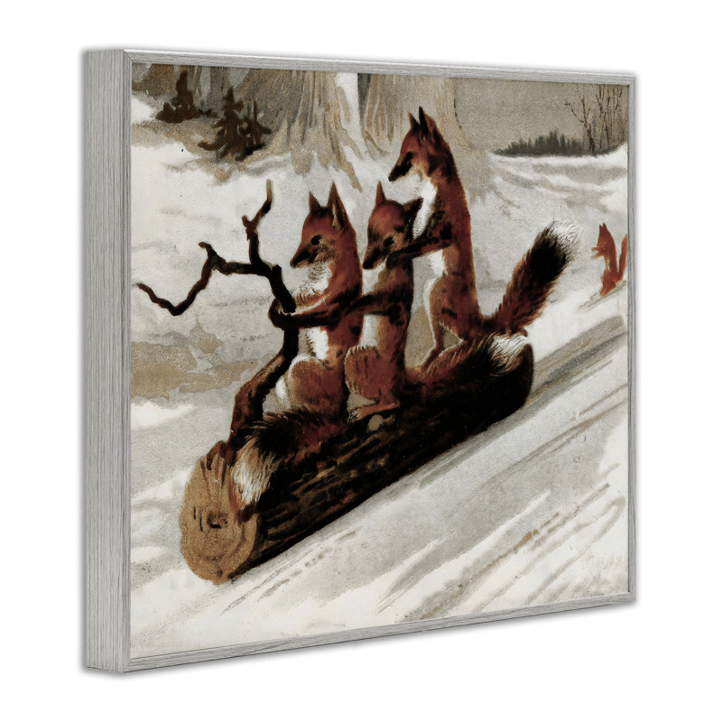Renards qui traînent sur une bûche, estampe numérique, design par Arlington Prints, H 11 po x l 14 po