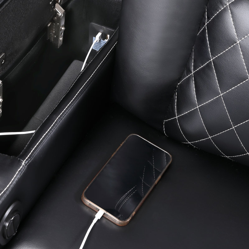 Modern 5-Seat Premium Faux Leather Power Reclining Home Theater Sofa With Cup Holders & Arm Storage, 5, Black