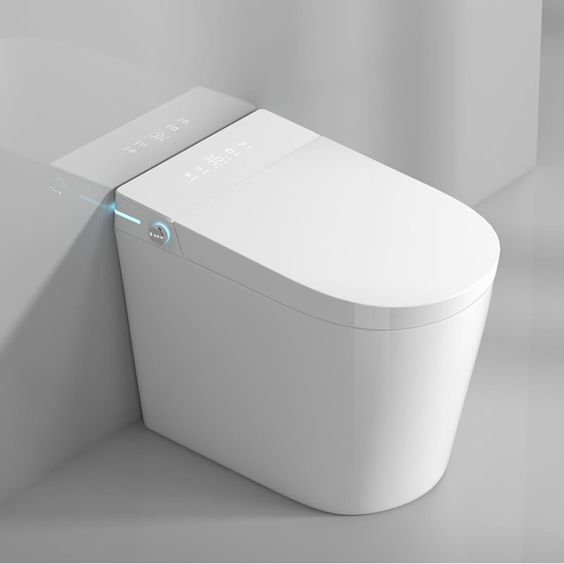 Toilette compacte intelligente de 23 po avec siège de bidet YingZe intégrée pour petite salle de bain, chasse automatique, veilleuse à DEL, bidet chauffé avec séchage à l'air chaud (blanc avec panneau blanc)