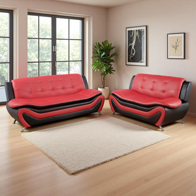 2-Piece Faux Leather Upholstered Living Room Sofa Set