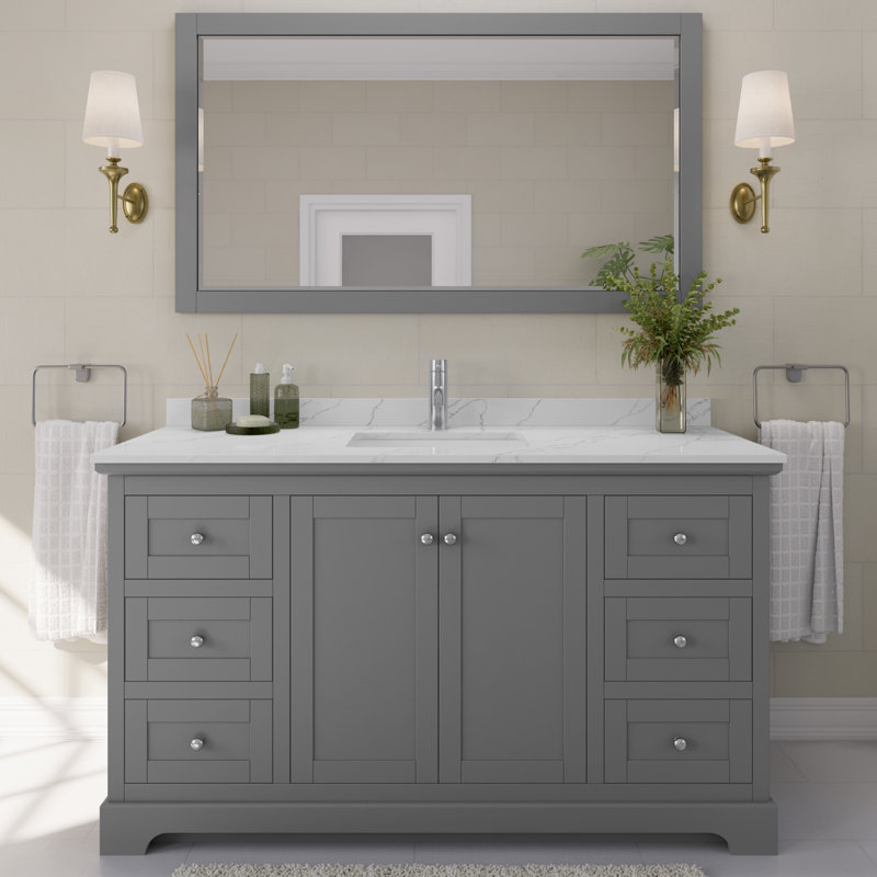 Avery Single Bathroom Vanity with Top, Dark Gray, Polished Chrome, Giotto Quartz