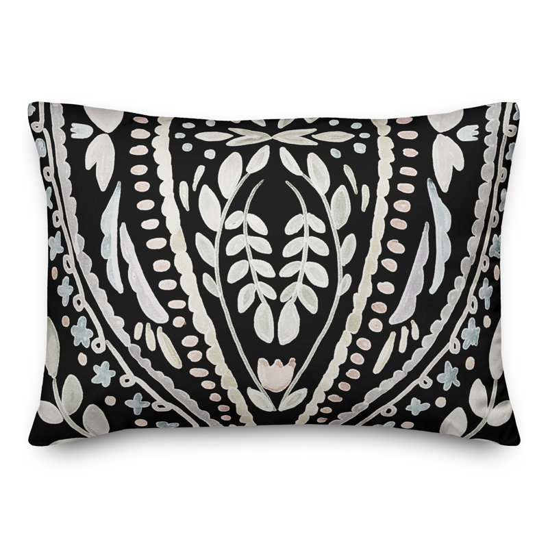 Housse et insert de coussin d'extérieur Juan, Noir, Floral 1