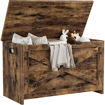 30" Wooden Storage Bench, Farmhouse Chest with Safety Hinges