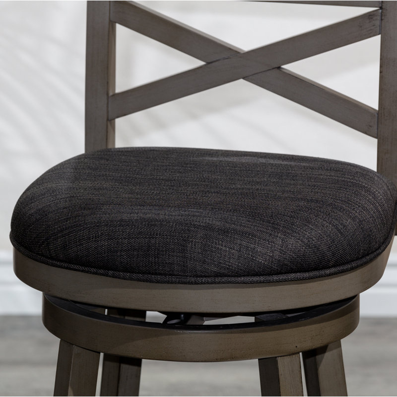Tabouret pivotant à dossier en X de 30 po de hauteur, siège en tissu, Noir, Gris