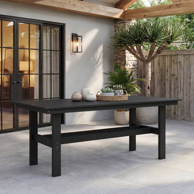 6-Person HDPE Outdoor Dining Table - All-Weather, Black