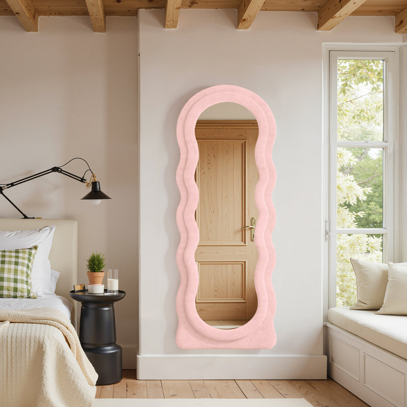 Irregular Wavy Full Length Mirror, 63" x 24", Pink