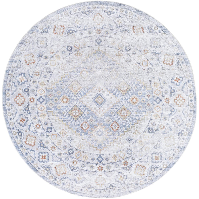 Janiaha Washable Oriental Indoor Rug, Round 6'7"