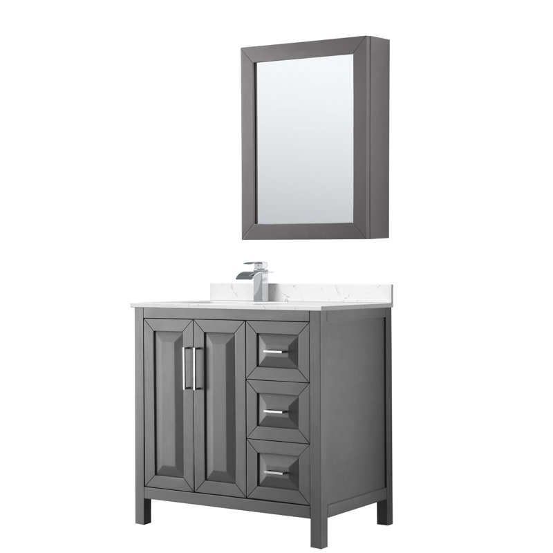 Daria 36'' W Single Vanity, Polished Chrome, Carrara Cultured Marble, Dark Gray