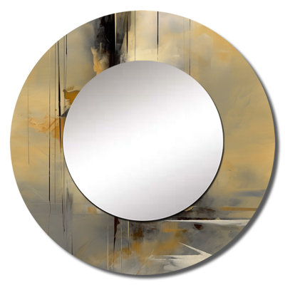 Plenge jaune et gris au-delà de la toile IV - grand miroir abstrait, miroir mural rond jaune