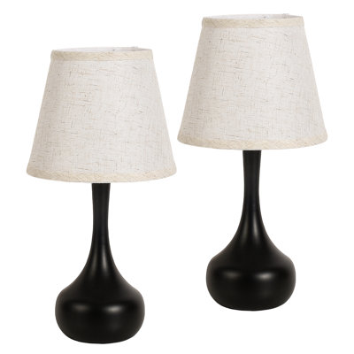 17" Tall Elegant Black Teardrop Table Lamp With Beige Fabric Shade, 2 Led Bulbs Included