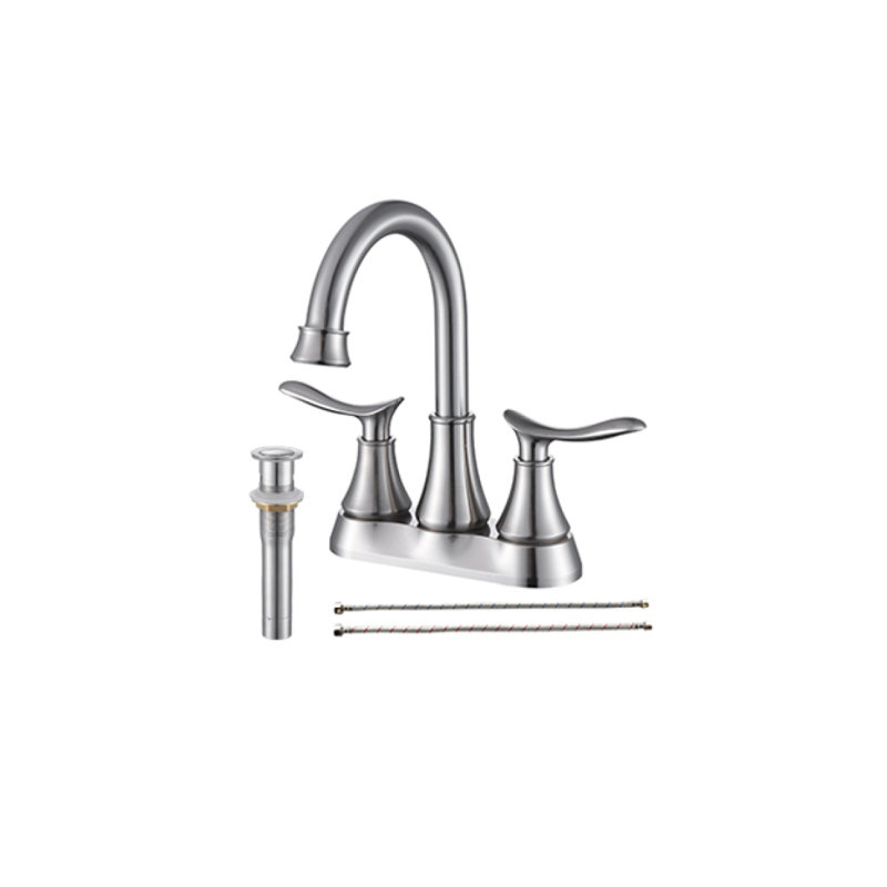 2-Handle 4-Inch Brushed Nickel Bathroom Faucet, Bathroom Vanity Sink Faucets With Pop-Up Drain And Supply Hoses