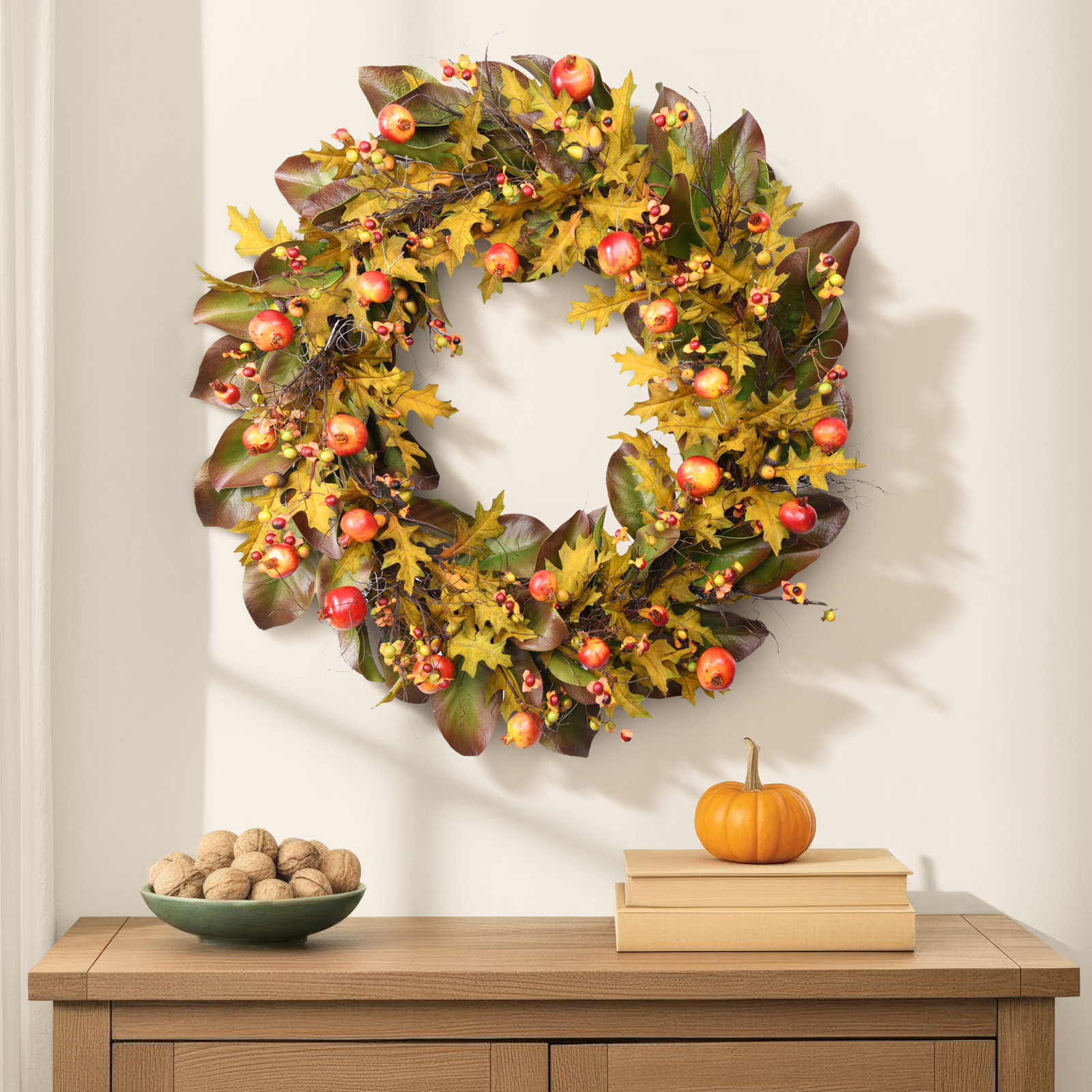 AUTUMN LEAVES & POMGRANATE 30'' Wreath
