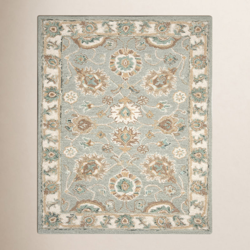 Tapis turquoise / ivoire en laine fait à la main Desmondia, Rectangle 2'3" x 4'