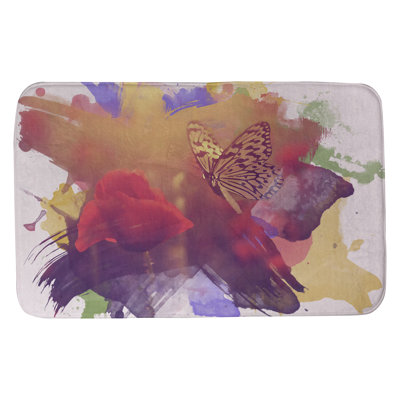 Tapis pour salle de bain papillon et rose aquarelle Olney