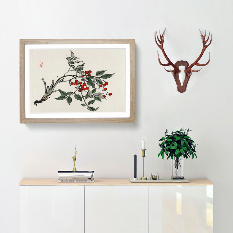 Firethorn Berries by Kono Baireir - Picture Frame Painting Print, 48cm H x 65cm W x 2cm D, Oak Framed