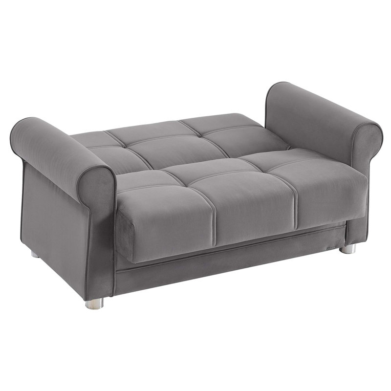 Canapé-lit en tissu avec rangement 3-en-1 Sara, Microfibre grise, H 35,8 po x l 63 po x P 31,5 po