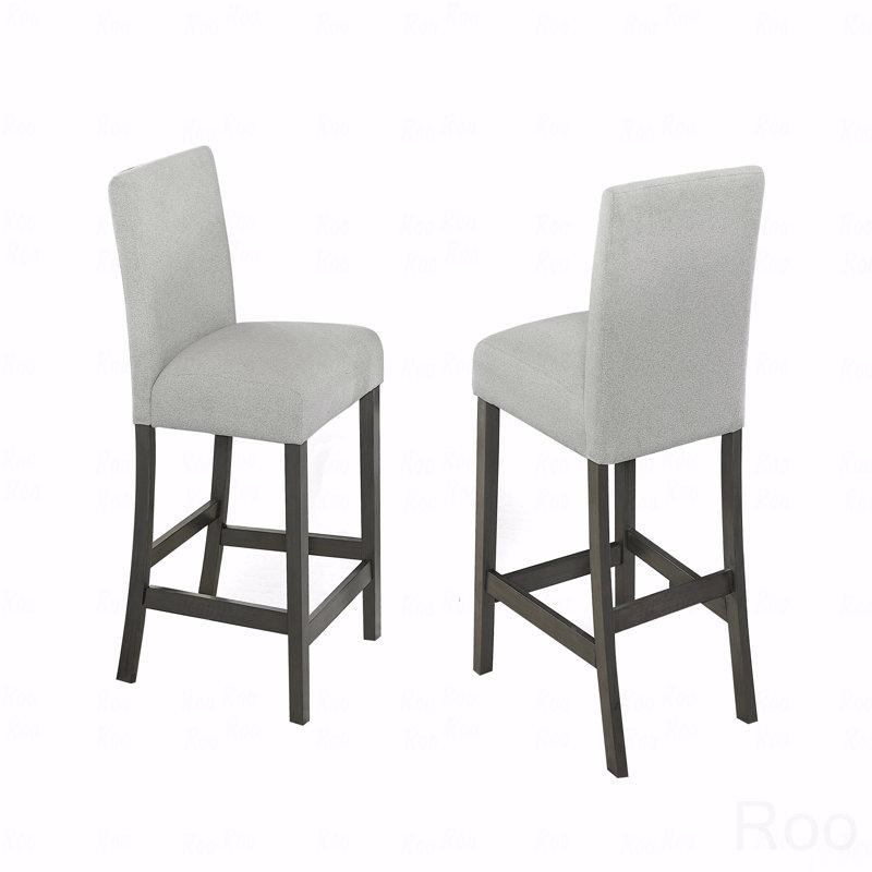 Ensemble de 2 chaises à hauteur de comptoir en tissu gris clair avec structure et repose-pieds en bois gris