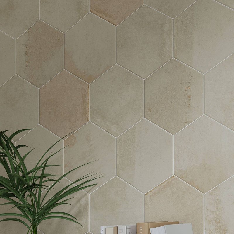 Arcadien 9 po x 10 po Carrelage imitation pierre Hexagon, Terracota mat