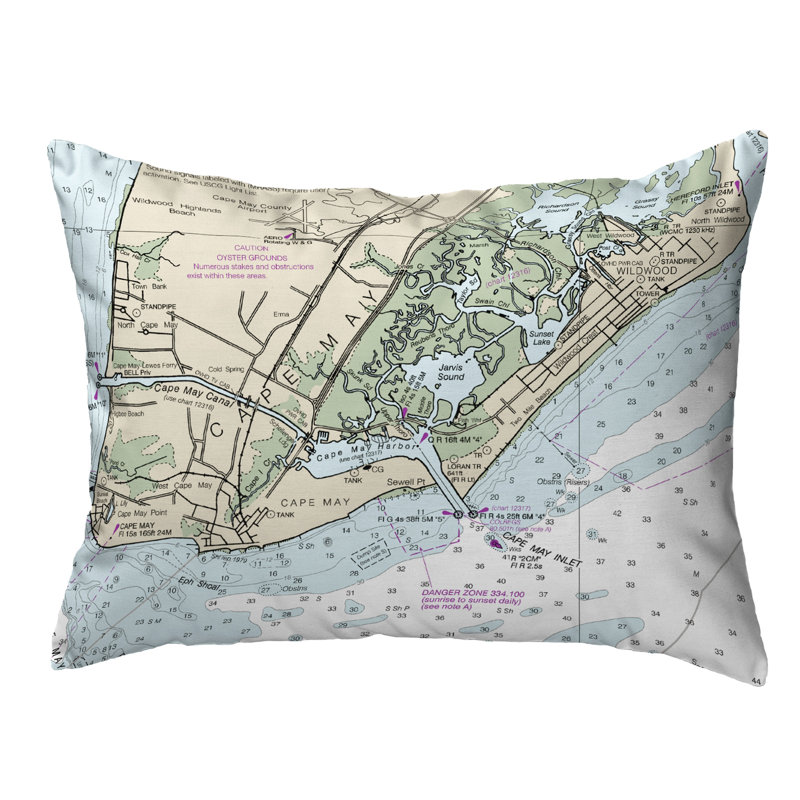  Coussin lombaire intérieur / extérieur Cape May, Nj Nautical Map