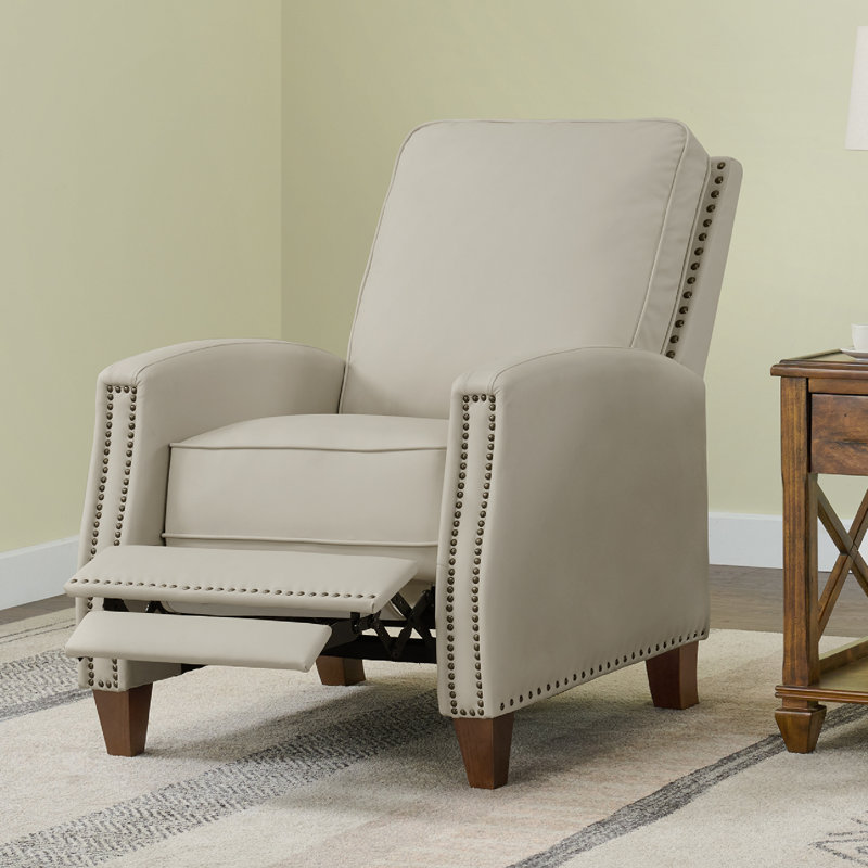 Bracking Upholstered Manual Push Back Recliner, Beige Performance Faux Leather