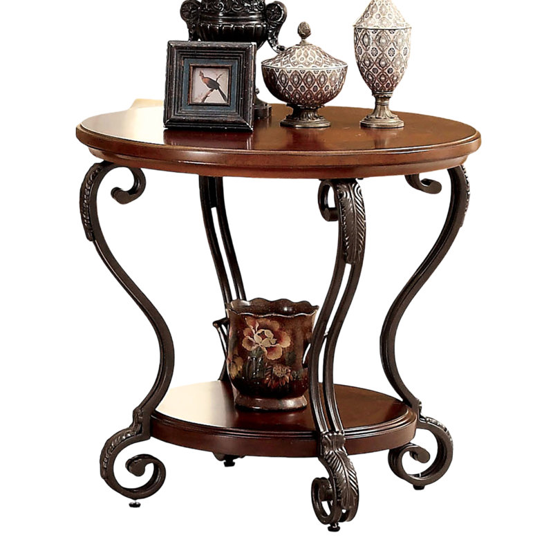 Table de bout en cerisier brun avec tablette inférieure ouverte pour salon moderne et éléments décoratifs