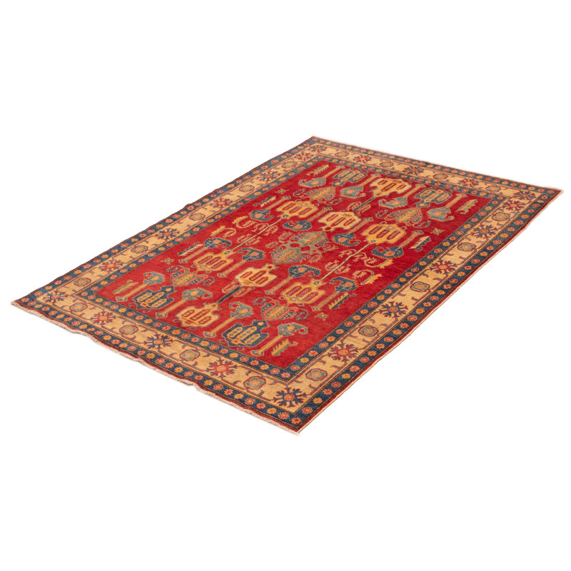 Tapis unique en laine noué à la main 6 pi x 8 pi 5 po nouvel âge Aalap - rouge / beige
