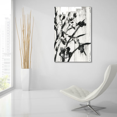 Art mural en verre épique «Woodcut Magnolias 2» par Ethan Harper, 24 po x 36 po