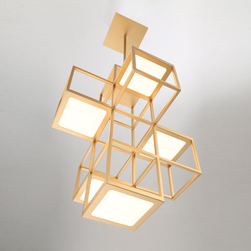 Luminaire suspendu carré unique à 1 lumière Ferro, Doré