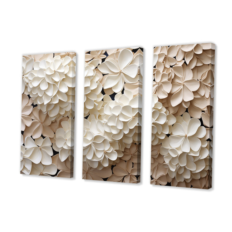 Rétro minimalisme hydrangée II - ensemble d'art mural hortensia, H 28 po x l 36 po x P 1 po, Toile tendue