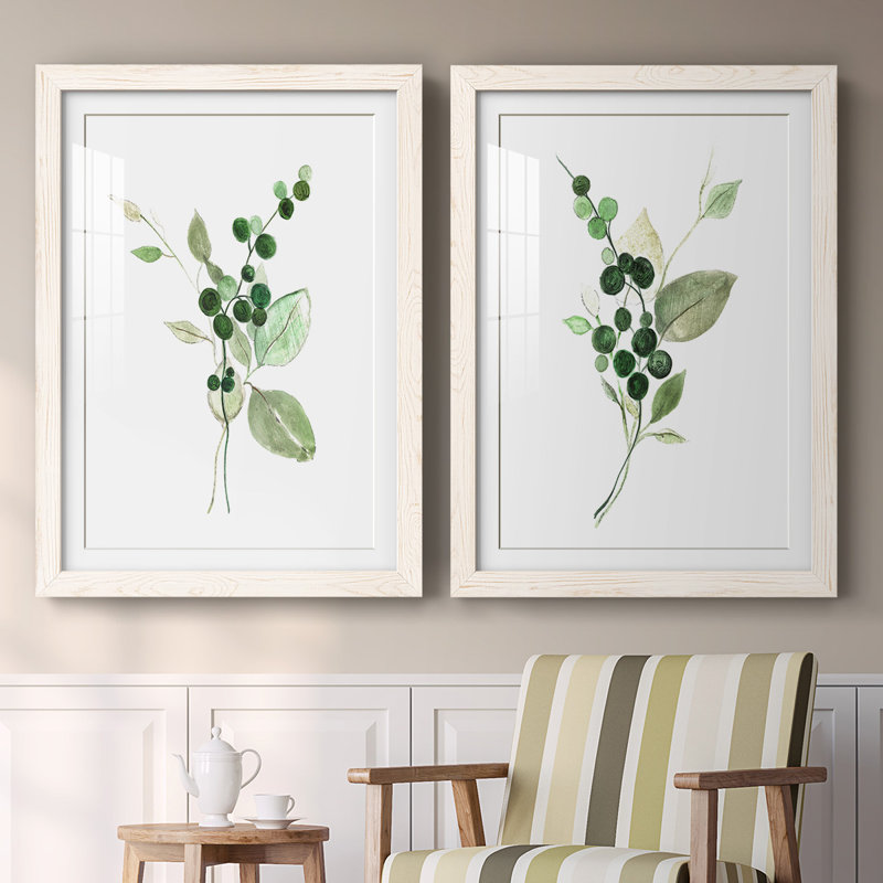 Brins verts I - reproduction encadrée de qualité supérieure - prêt à être accroché, Blanc, H 27,5 po x l 75 po x P 1,5 po