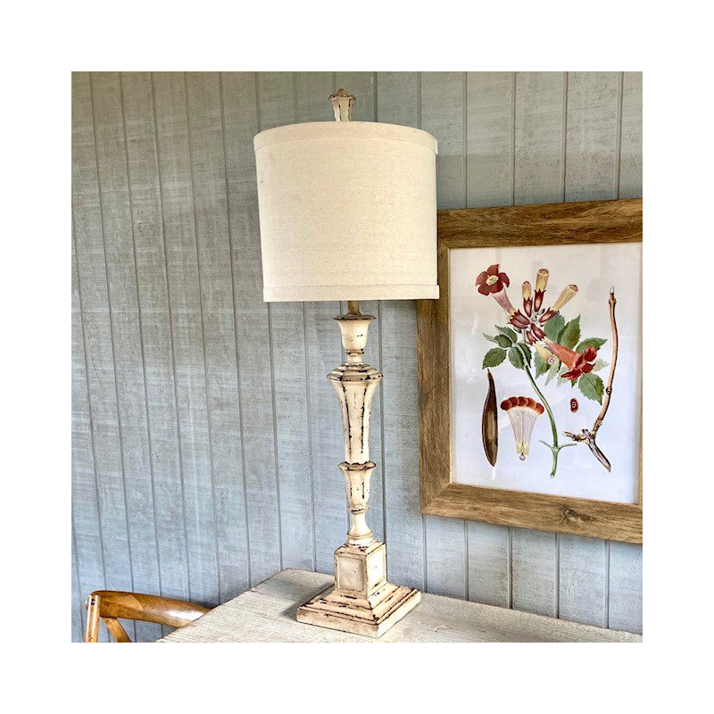 Lampe de table en résine avec abat-jour en lin