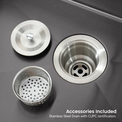 Évier de cuisine en acier inoxydable, lavabo simple sur pied de 33 po x 22 po fait à la main en noir, avec bonde et crochet standards américains