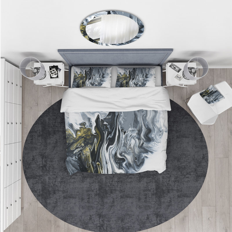 Ensemble de housse de couette en acrylique de marbre peint à la main designart