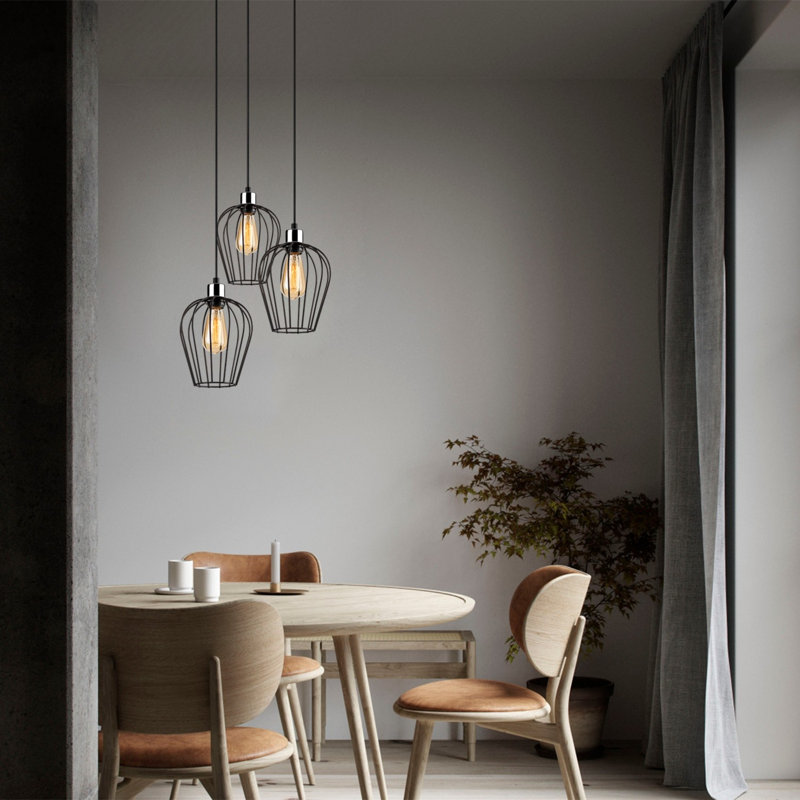 Lustre industriel noir avec hauteur réglable, 16,1 po de diamètre x 45,3 po de hauteur | Corps en métal, 3 x douilles E27 (40 W maximum) | Comprend les instructions d'installation | Parfait pour les décors nostalgiques et modernes
