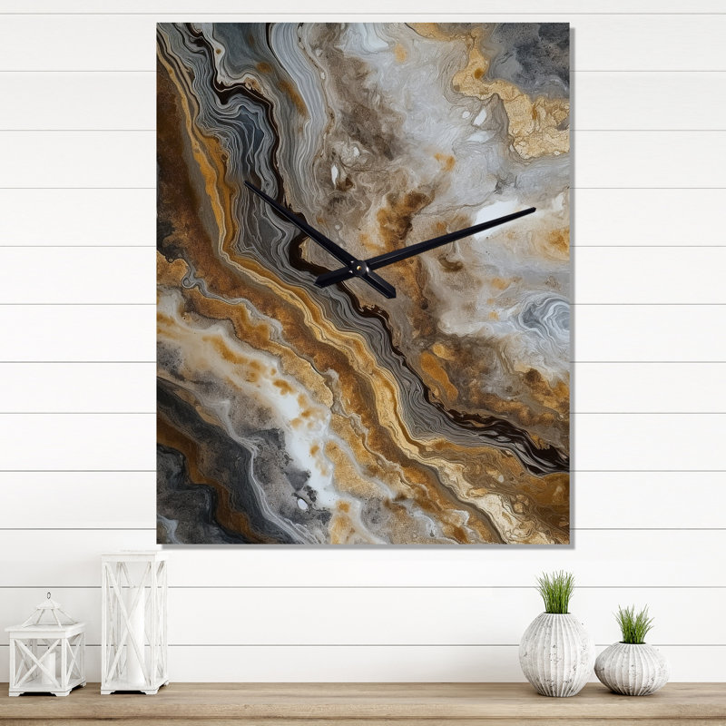 Jakavion - Horloge murale abstraite en marbre surdimensionnée, H 40 po x l 30 po x P 1 po