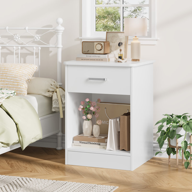 Table de chevet en bois avec tiroir Ignacio H 23,6 po, Blanc, Individuel