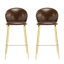 2 tabourets de bar d'intérieur, similicuir brun foncé, pieds dorés, coussin en mousse confortable, convient à la salle à manger
